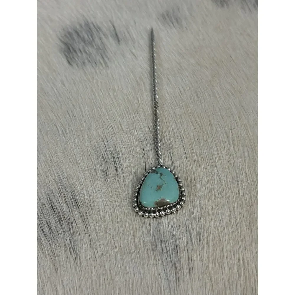 HUGE Sterling Silver 4” Blue Kingman Turquoise Hair Pin Wedding Accesory Bun 925
